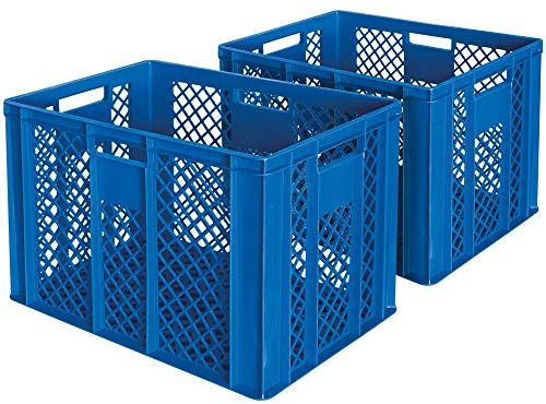 BRB 2x Eurobehälter/Bäckerkiste, LxBxH 600x400x410 mm, lebensmittelecht, Boden und Wände durchbrochen (blau)