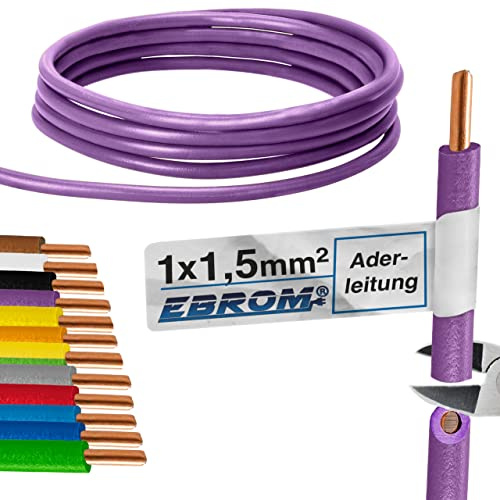 Conducteur unique rigide H07V-U - Gaine en PVC - 1,5 mm² - Couleur : violet - Plusieurs dimensions disponibles, de 10 à 100 m