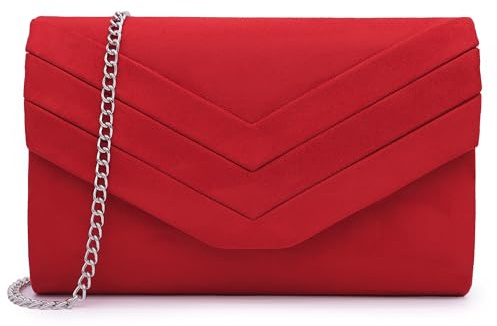 Milisente Damen Wildleder Clutch Umschlag Crossbody Abendtasche Handtasche | V-förmige Lasche aus Veloursleder. Inkl. abnehmbarer Kette für Schulter & Hand. Mit Magnetverschluss