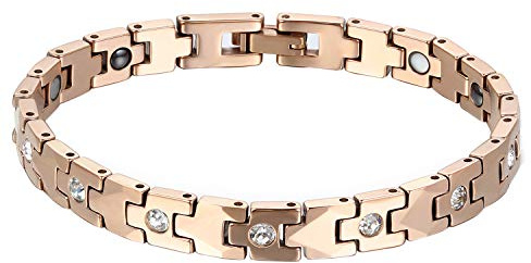 OIDEA Pulsera para mujer, terapia magnética, pulsera magnética con diamantes de imitación, circonita, corazón, acero inoxidable, eslabones de latón, eslabones abiertos para la salud, pulsera de