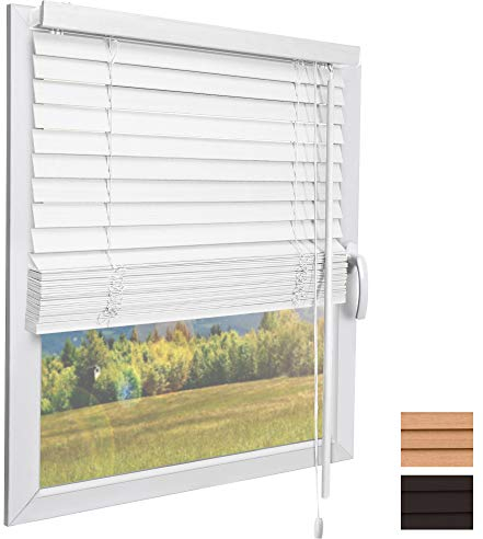 Sol Royal Holzjalousie SolDecor JH3 Jalousie aus Holz in Weiß - 90x250 cm Tür- und Fensterjalousie Holz umweltschonend produziert - Jalousien Blickschutz Fenster 3,5 cm breite Lamellen