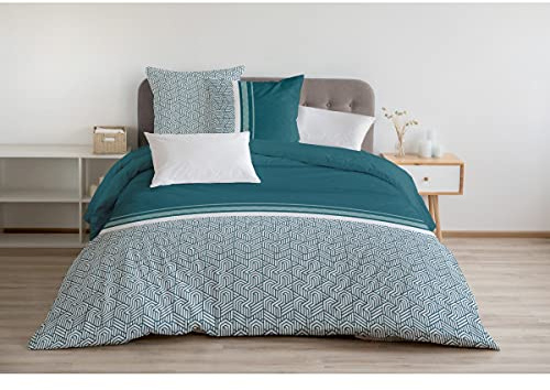 Home Linge Passion Parure copripiumino 3 pezzi 220 x 240 100% cotone 57 fili Tilt Abete Celadon (HP-62558)