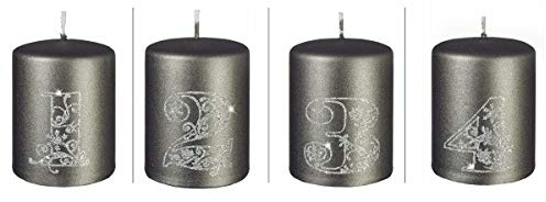 4er Set Adventskerzen 1-4 in Grau Metallic