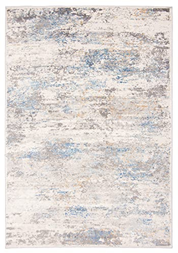 Carpeto Teppich Wohnzimmer 120x170cm Creme Blau Abstrakt Weich Pflegeleicht | Teppich für Schlafzimmer Esszimmer Büro Beige Fußbodenheizungsgeeignet Reinigungsmittelbeständig Kurzflor Leicht zu Reinigen