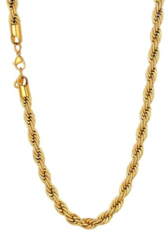 U7 klassisk snörkedja för kvinnor män rostfritt stål/18k förgylld länkkedja hiphop kedja 3/6/9 mm bred flätkedja för män pojkar i 46/51/55/61/66/71/76 cm, metall