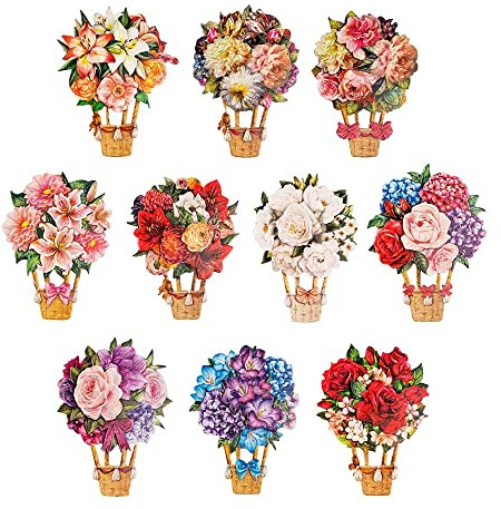 Ideen mit Herz 3-D Motive, ausgestanzt, ca. 7-10 cm, 10 Stück im Beutel | Bilder zum Basteln & Dekorieren | Grußkarten selber machen | Bildmotive für Scrapbooking & DIY-Deko (Blumen-Ballons)
