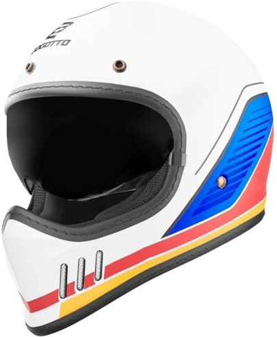 Bogotto FF980 EX-R Caferacer Cross Helm, weiß/blau/rot, S