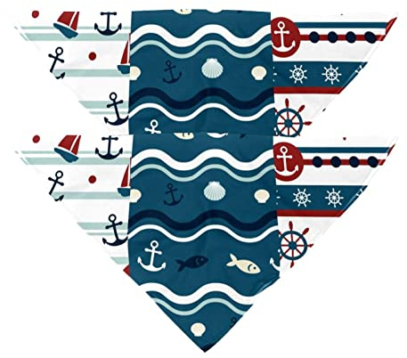 Hundehalstuch, Anker, Segelboot, Fische, Streifenmuster, Mädchen, Jungen, Haustier-Lätzchen, Hundeschal, waschbar, Zubehör für kleine, mittelgroße und große Hunde, Welpen, Katzen, Haustiere, 2 Stück