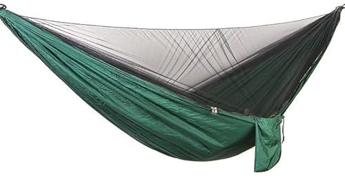 LUCBEI Schaukel 290 * 140cm Hängematte, automatische, schnelles Öffnung Hängematte, Single und Double Parachute Hängematte mit Netz Schaukelsitz (Color : Dark Green(Darknet))