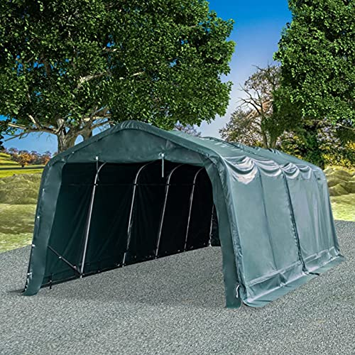 Weidezelt, JUNZAI Carport, Zeltgarage, Gerätezelt Winterfest, Lagerzelt, Carport Plane, Foliengarage, PVC 550 g/m² 3,3×8 m Dunkelgrün