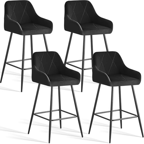 JaHECOME Barhocker 4er Set aus Samt Bezug Barstuhl mit Armlehne Gepolsterter Tresenhocker Bistrohocker Outdoor Diamant Design Hocker für Küche Esszimmer Restaurant Bar(4,schwarz)