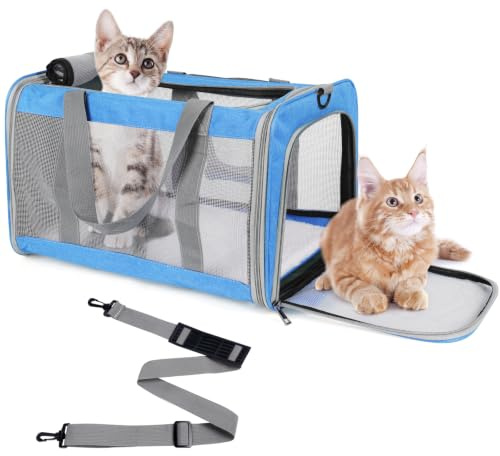 TIYOLAT Sac de transport pour grands chats de 9 kg, sac de transport pliable pour gros chat ou 2 chatons, sac de transport à côtés souples avec sangle de transport robuste, ventilation adéquate, 4