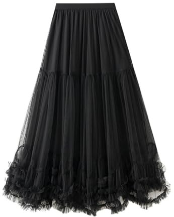 Rock mit Kellerfalten Chiffon Rock Maxi midi Rock weiß blümchen Rock tüllrock und Oberteil Zweiteiler Langer Rock und Oberteil jeansröcke Knielang Stufenrock Damen Schwarze tüll Rock