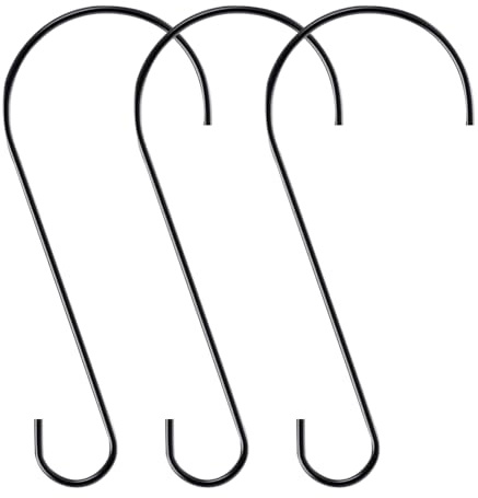 HugeDE 3 Pcs 12 Inches Tree Branch Hooks Black Bird Feeder Hooks Large S Shaped Hooks Garden S Hangers Outdoor Plant Hangers Heavy Duty Hooks