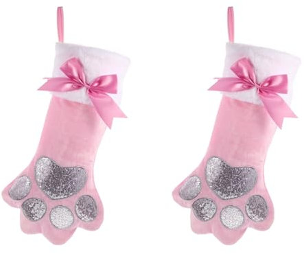 TOPBATHY 2Er Set Katzenklauen Weihnachtsstrumpf 21 Zoll PlüSch Weihnachtssocken Zum AufhäNgen FüR Weihnachtsbaum Kamin Wand Dekoration Mit Lanyard Und GeschenktüTe