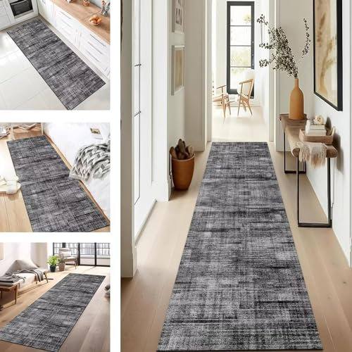 Teppich Läufer für Küche Flur Wohnraum Küchenläufer rutschfest mit Gelrücken 50X120CM Schwarz Abstrakt Polyester Dauerhaft Waschbar Teppichläufer Teppich Läufer für Waschküche Eingang Wohnzimmer