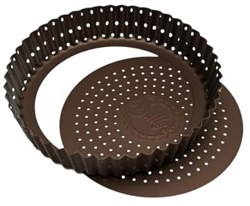 Sallys Tarteform mit Hebeboden - 20 cm Durchmesser, 4 cm hoch - Perforierter Karbonstahl - Antihaftbeschichtet - Hitzebeständig & Spülmaschinengeeignet