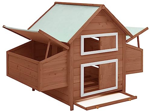 PIXZSSI Hühnerkäfig Outdoor Mokka und Weiß 152x96x110 cm Massivholz Tanne Wasserdichtes Dach Hühnerstall mit einem Fenster Tierkäfige Bodenwanne Kann zur Leichten Reinigung Herausgezogen