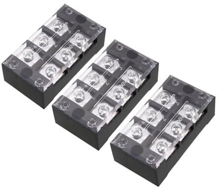 Rebower Barrettes de Connexion à Bornes à Vis de Barrière à Double Rangée de 3 Positions, 600V, 45A (avec Couvercle) - Lot de 3 / Noir/Tb-4503L