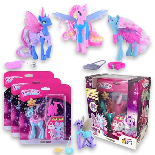 #sbabam Funny Box Ponycorn Fashion Dress, Haustier Spielzeug für Kinder, 3 Stück, Pony Pferde Spielzeug mit Zubehör und Kleidung zu Personalisieren - Spiele für Kinder, Baby Geschenk und Kind