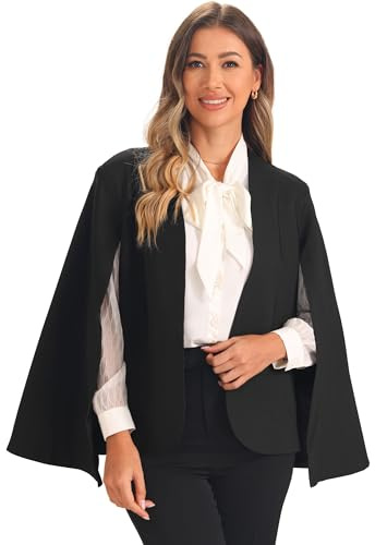 Allegra K Blazer Lavoro Donna Mantella Aperta Davanti Maniche Giacca Casual Nero M