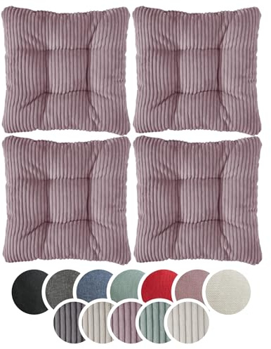 sleepling 4er Set Stuhlkissen 38x38cm, Sitzkissen für Stuhl Bank, Altrosa | Weicher Möbelstoff 38 x 38 cm, Indoor & Outdoor, Made in EU, OEKO-Tex, Waschbar bis 30 Grad, 4 Stück