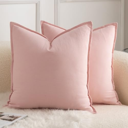 Mandioo 2er Set neutralen Baumwolle Kissenbezug 40x40cm Dekorative Kissenbezüge Dekokissen Boho Sofakissen Dekokissen Kissenhülle für Sofa Couch Wohnzimmer Schlafzimmer Rosa