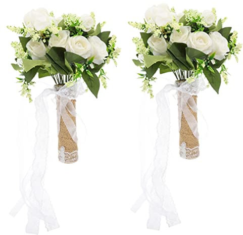 IMIKEYA 2St Blumen halten gefälschte rosendekore selber Machen Hochzeitssträuße für Brautjungfern künstliche blüten Artificial Flower Decoration Hochzeit mit Brautstrauß Leinen- Weiß