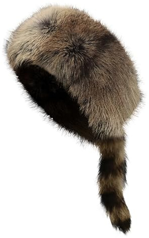 TINAYAUE Women's Faux Fur Russian Cossack Hat with Furry Tail Plush Hunting Winter Hats for Women Cold Weather Warm Trapper Hat Elegant Lady Flat Top Cap Travel Ski Snow Hat Deep Brown