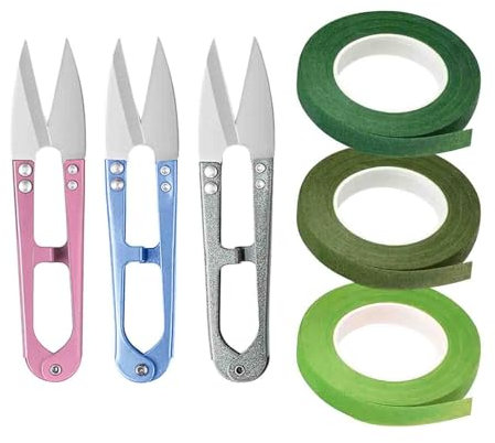 HZXINYI 3 Pièces Ciseaux en U Forme Mini Ciseaux de Jardinage en Acier Au Carbone Ciseaux À Plantes Ciseaux À Bonsaï Sécateur pour le Jardinage (avec 3 Rouleaux de Ruban Adhésif)