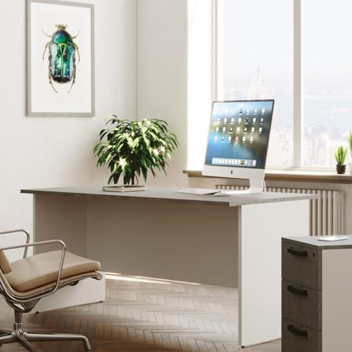 Linea Azzurra Scrivania Ufficio 160 Tavolo da Lavoro per Ufficio e Soggiorno Scrivania Computer Elegante e Facile da Montare H74 cm L160 P80 cm Made in Italy (Cemento)