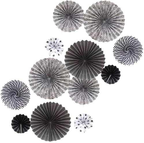 HSTWODE Lot de 12 ou 16 éventails en papier - Noir - Pour anniversaire, mariage, remise de diplôme, événements - Gris