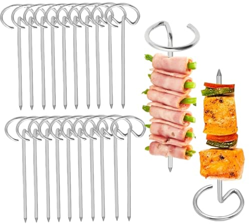 MIUPOO Pinchos de metal para kebab de pie, pinchos de acero inoxidable, pinchos para freidora de aire, accesorios reutilizables para barbacoa, pinchos verticales para frutas, carne, barbacoa