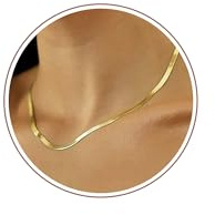 Tewiky Schlangenkette Gold – 14K Vergoldet Kette Gold Damen, Flache Schlangen Choker ohne Anhänger für frauen Verstellbare Halskette Geschenk für Sie