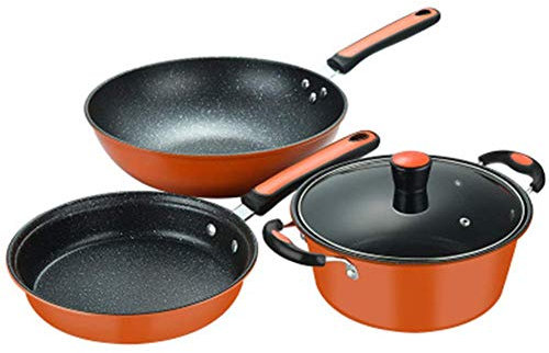 Nonstick cookware set 3 stycken, induktionskrukor och köksgourmetframställningar, induktionsstekpanna, kemikaliefria köksuppsättningar med vistelse-handtag, kastrull, stockpanna, stekstensten