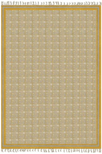 CASAVANI Kelim-Teppich, quadratisch, 1,22 m, Gelb und Beige, orientalisch, dick, 0,48 cm, leicht handgefertigt, waschbar, Baumwollteppich, für drinnen und draußen, für Küche, Badezimmermatte