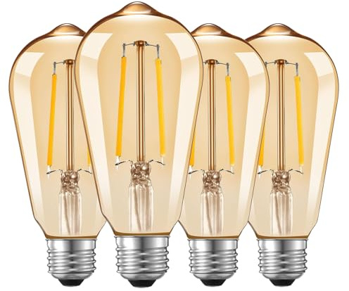 YIKEGE LICHT 4er Set LED Birne ST64 Edison Vintage Glühbirne E27 Amber Kunststoff Gehäuse 2W=25W 2800K Warmweiß Bulb IP44 Wetterfest Leuchtmittel 320° Energiesparlampe für Lampe Garage Lager Garten