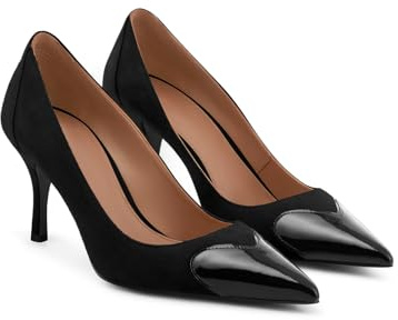 Coutgo Womens Closed Pointed Toe Pumps Heart Stiletto High Heels Wedding Bride Dress Shoes, Black, Size 8