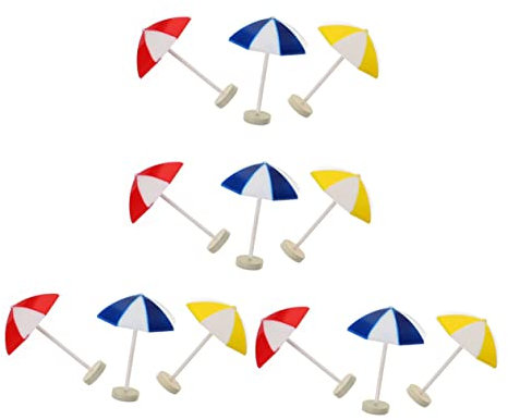 BESPORTBLE 12pcs Miniature Beach Umbrellas Doll House DIY Accessories Micro Sun Umbrella Toys for Crafting Beach Scene Decor Red Blue Yellow Small Set