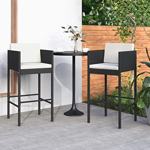 XINCXIN Barhocker 2 STK., Stuhl Gartenmöbel Korbsessel Gartensessel Geeignet für Balcony Garden Terrace Outdoor mit Kissen Schwarz Poly Rattan