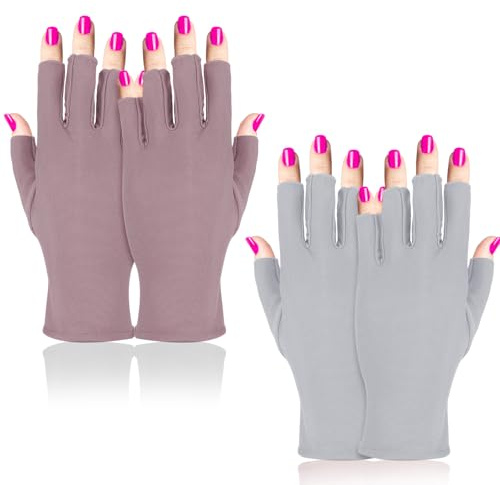 Sibba Guanti senza dita 2 paia di guanti in cotone per mani asciutte idratanti per dormire manicure senza dita guanti in tessuto lozione idratante manicure unghie (grigio, rosa)
