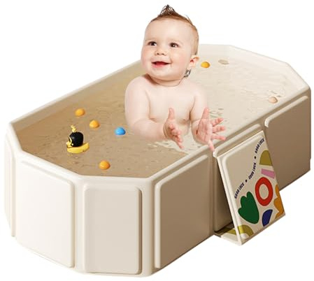 Faltbare Babybadewanne Mit 5 Bällen und 2 Enten - Leicht Zu Reinigende Babywanne Aus Stahl Für Unterwegs, Dusche und Reise (C)