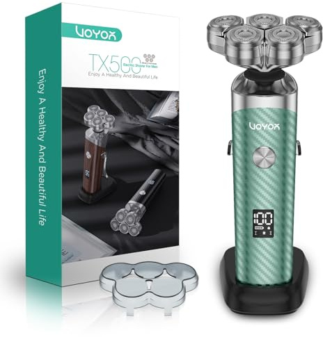 VOYOR Afeitadora Electrica Hombre Recargable Maquina De Afeitar Masculina Con Cabezale Flotante 5D Diseño, Afeitadora Uso En Seco Y Húmedo, Maquina Afeitar Hombre Pantalla LED TX500 (Verde)