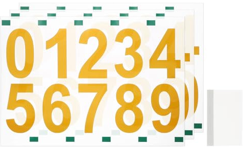 sourcing map 3 Sheets/30 Pcs Mailbox Numbers for Outside, 3 Inch 0-9 Vinyl Self-Adhesive Numbers Stickers Waterproof House Sticker with Scraper for Signs Doors Address, Gold