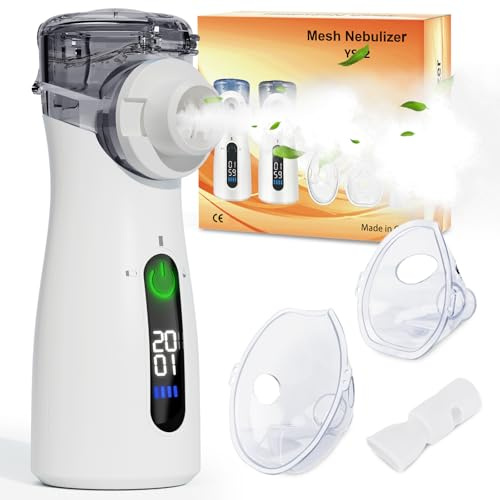 Nebuliser Machine for Adults & Kids, Steam Inhaler, Nebuliser for Kids, Portable Nebuliser for Adults Sinus Inhaler with Digital Display, Timed and Automatic Cleaning Suit for Travel & Home (Gray)