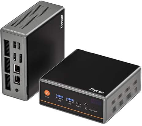 Trycoo Mini PC AMD Ryzen 5 5600H (6C/12T, up to 4.2GHz),16GB DDR4 RAM,512GB SSD,WiFi 6/ BT5.2/ Type-C/DP 1.4/HDMI Triple-Display/Dual Band WLAN,Micro PC for Gaming & Office