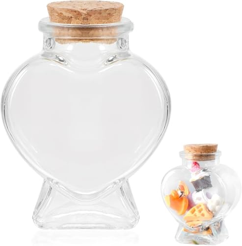 Cldaisy Glasflasche mit Korkverschluss, leere Glasflaschen in Herzform, dekorativ, klare Flaschen mit Korkdeckel, Nachricht, Wunschflasche für Süßigkeitenbehälter, DIY, Kunst, Handwerk, Party