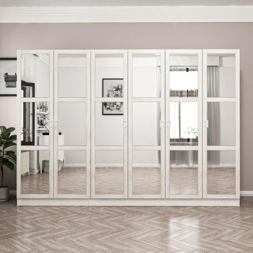 Toscohome Armadio con 6 ante battenti colore bianco con specchi 270x52x190H cm - Wilmy