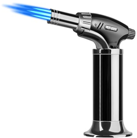 Aideepen Bruciatore a gas ricaricabile con design a tre luci e fiamma regolabile, bruciatore per cucina, pasticceria, campeggio, barbecue (butano non incluso)