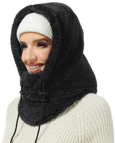 Bobelle Wear Plüsch Sturmhaube Mütze Damen Winter, Warme Balaclava Fleece Thermo Skimaske Gesichtshaube Herren für Outdoor Skifahren Radfahren (Schwarz)